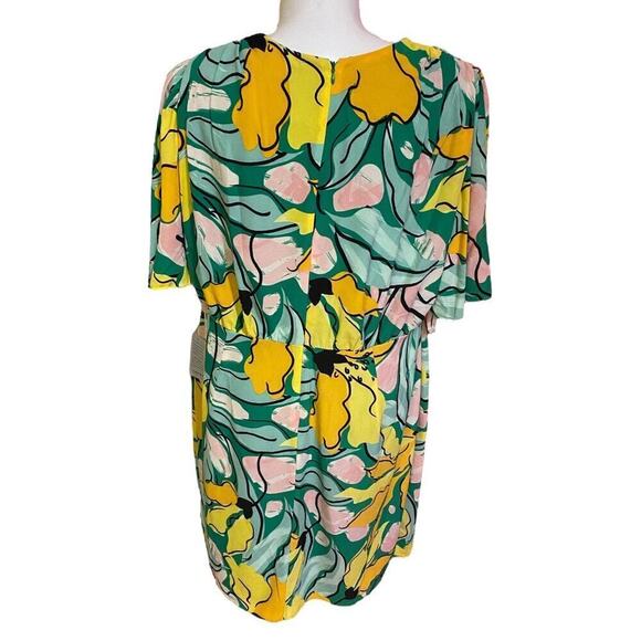 Maggy London Floral Printed Flutter Sleeve Dress Ruched Side Front Skirt Sz 16W - Picture 5 of 11